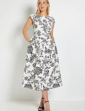 Women's Petite Floral Ottoman Fit & Flare Midi Dress in Ivory Size: 10 - Ivory - Size: 10 - Wallis - FashionsVida