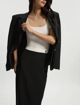 Women's Twill Contrast Hardware Woven Midi Skirt in Black Size: 8 - Black - Size: 8 - Karen millen - FashionsVida