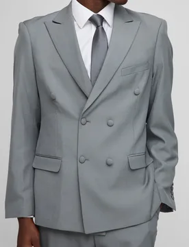 Mens Oversized Double Breasted Exaggerated Collar Satin Blazer - Grey - Size 36 (Chest) - boohooMAN - FashionsVida