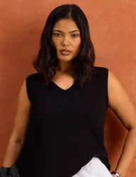 Pure Cotton Textured V-Neck Vest Black female