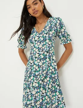Women's Floral Short Sleeve V Neck Jersey Mini Dress Size: 14 - Multicolor - Size: 14 - Dorothy perkins - FashionsVida