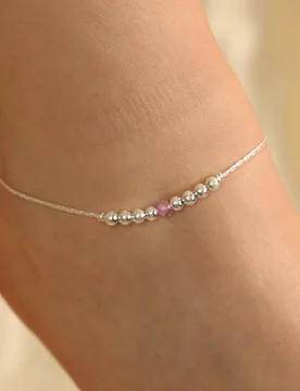 Women's Sterling Silver 925 Colourful Beaded Payal Anklet with Jingle Bells - Silver - Size: One Size - The Colourful Aura - FashionsVida