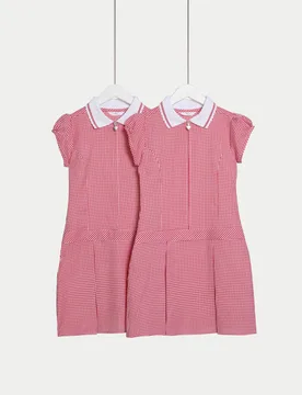 Pack Girls' Gingham School Dress (2-14 Yrs) Red female - M&S - FashionsVida