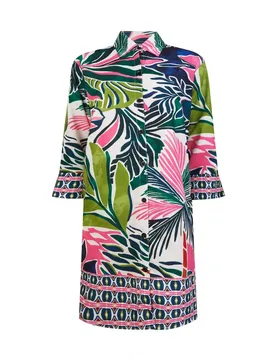 Vestido de mujer corto abotonado por delante y estampado combinado de playa - Dolores Cortés - FashionsVida