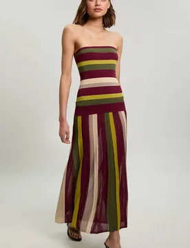 Women's Striped Bardot Knit Maxi Dress in Khaki Size: XS - Khaki - Size: XS - Karen millen - FashionsVida