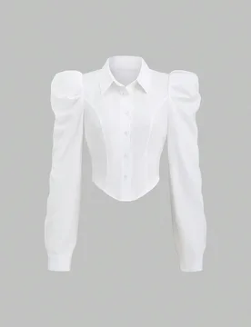 Camisa de unicolor con ajuste entallado y mangas gigot, para mujer, primavera/verano, informal L - Shein - FashionsVida