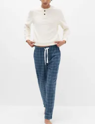 Pure Cotton Checked Pyjama Bottoms Blue Mix male