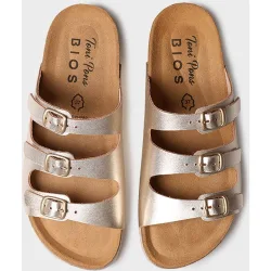 Sandalias planas de mujer de piel con hebillas