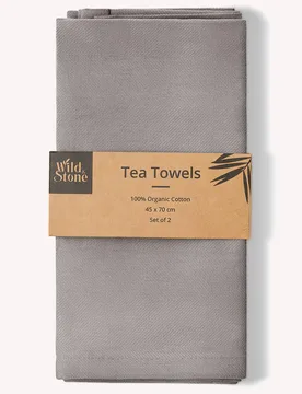 Organic Cotton Tea Towel - Set of 2 - Dove Grey - Wild & Stone - FashionsVida