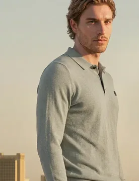 Street One Strick Poloshirt im Mouliné Look male Grün - Street One MEN - FashionsVida