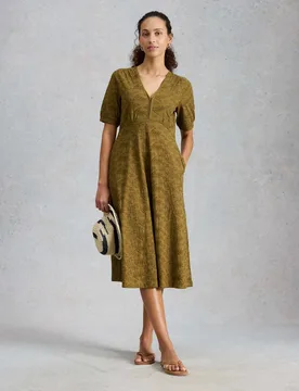 Pure Cotton Jersey Embroidered Midi Dress Olive female - White stuff - FashionsVida