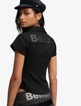 Superdry Damen Bench Gestreiftes Kurzarmhemd mit Schmaler Passform Dark Grey - Größe: XS - 54.99 - FashionsVida
