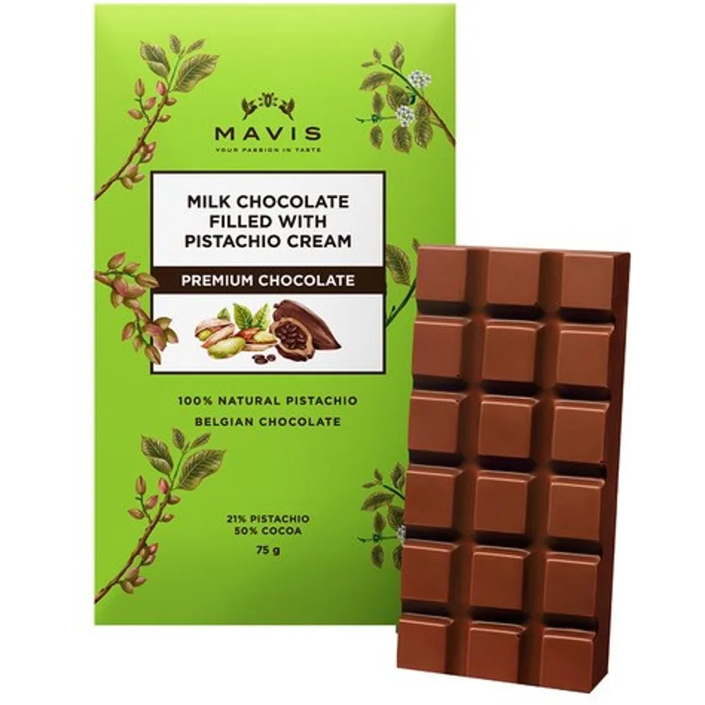Tableta de chocolate Premium con leche rellena de crema de pistacho - Mavis - FashionsVida