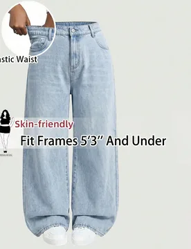 Jeans rectos y holgados con bolsillos para mujer de talla grande en azul 5XL - Shein - FashionsVida