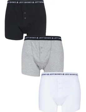 Pack Black / White / Grey Marlow Buttoned Boxer Shorts Men's Small - - Assorted - Size: Small - Jeff Banks - FashionsVida