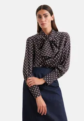 Satinierte Hemdbluse in A- Linie mit abnehmbarer Schluppe Braun 52