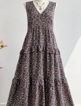 Vestido Maxi Casual de Cuello en V Holgado, Talla Grande para Mujer, Estilo Bohemio Elegante Negro de Verano 4XL - Shein - FashionsVida