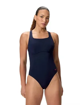 Solid Flex Band Swimsuit Peacoat / Margarita Pink UK 38 Women - Speedo - FashionsVida