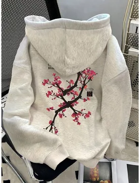 Sudadera holgada con estampado de flores de cerezo para mujer talla grande 1XL - Shein - FashionsVida