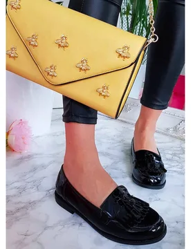 Women's Liana Patent Tassel Brogue Flats in Black Size: 8 - Black - Size: 8 - IKRUSH - FashionsVida
