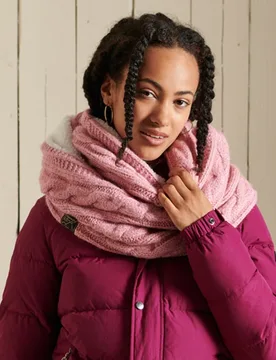 Superdry Damen Tweed-schlauchschal mit Zopfmuster Pink - Größe: One Größe - 49.99 - FashionsVida