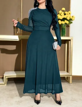 Vestido de fiesta elegante para mujer con decoración de cuentas y cintura ceñida, adecuado para primavera/otoño S - Shein - FashionsVida