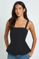Womens Peplum Tailored Top - Black - Size 10 Uk