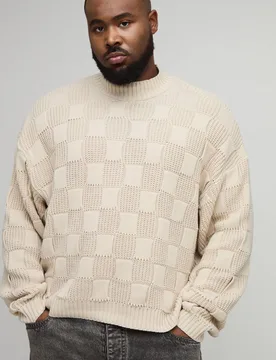 Herren Plus Oversized Rollkragen Ripp-Mixed Cable Strickpullover Stone Größe 2XL - boohooMAN - FashionsVida