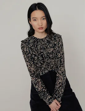 Julie Button Down Hidden Zebra Print Blouse In Black - 6 - Lily and Lionel London Limited - FashionsVida