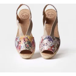 Alpargatas de cuña de mujer de piel estampada con elásticos