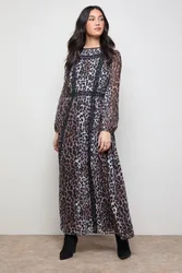 Womens Printed Lace Trim Balloon Sleeve Midi Smock Dress - Multicolour - Size 8 Uk