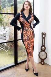 Women's Collar Detail Bodycon Dress in Orange Size: 12 - Orange - Size: 12