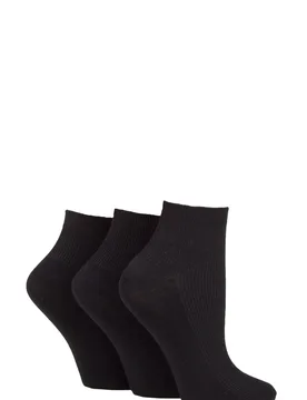 Women's 3 Pair Ribbed Bamboo Ankle Socks Black 4-8 Ladies - Black - Size: Small - ELLE - FashionsVida