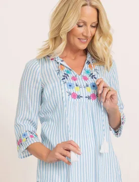 Women's Embroidered & Shimmer Stripe Top in Pale Blue Size: 20 - Pale Blue - Size: 20 - Anna Rose - FashionsVida