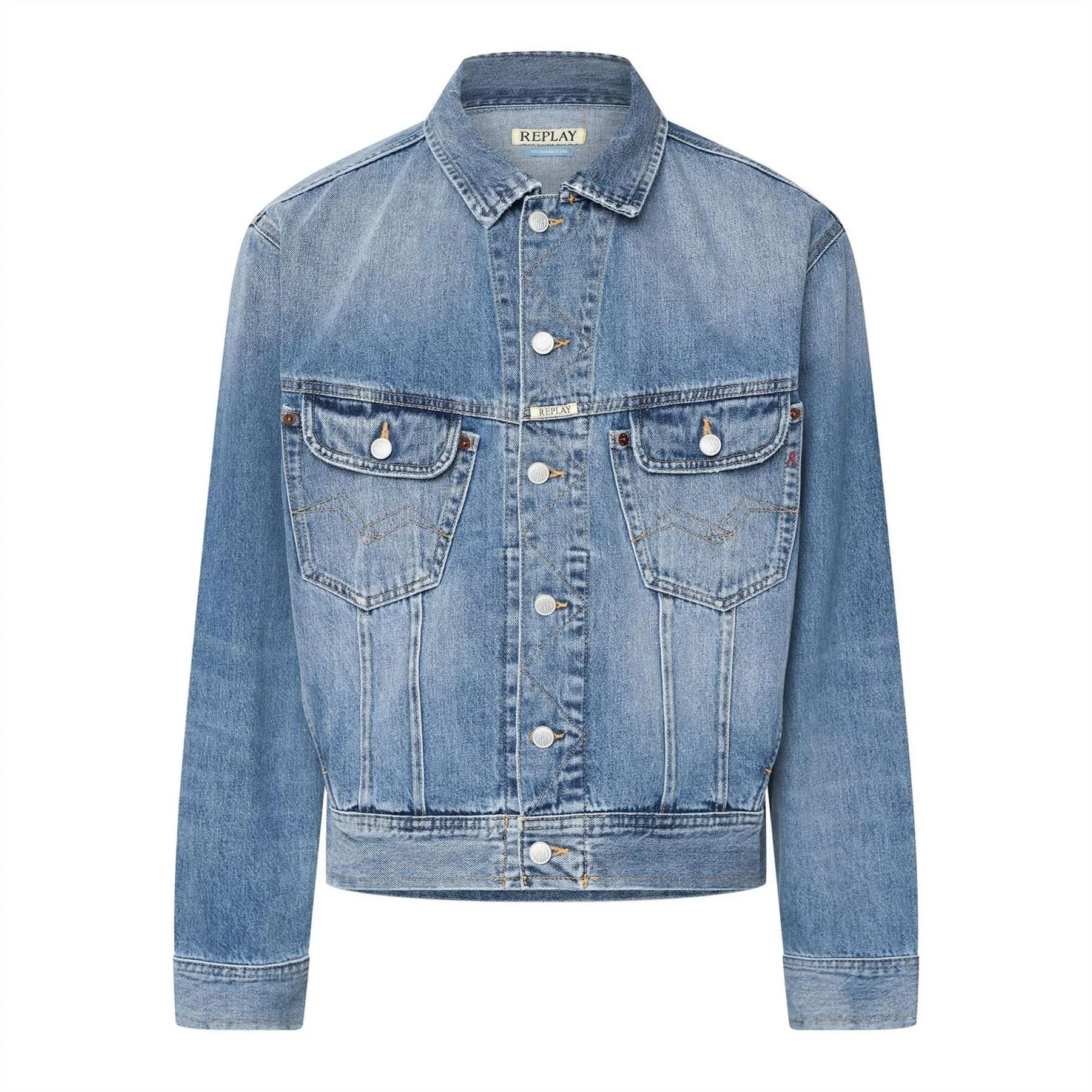 Mens Denim Jacket In Blue - Size Large - Replay - FashionsVida