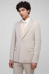 Herren Slim Fit Fischgrät-Anzugblazer Stone Größe Medium