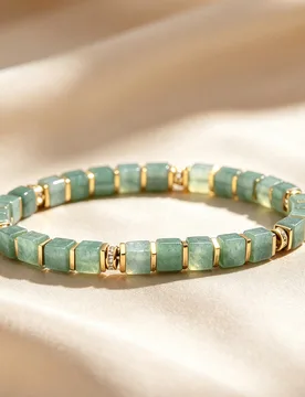 Pulsera de cuentas cuadradas de aventurina verde natural, brazalete de cristal de energía curativa de riqueza y suerte, joyería de estilo bohemio vi - Shein - FashionsVida