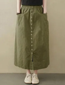 Falda casual de línea A con cintura elástica y bolsillos, unicolor, para verano y primavera XL - Shein - FashionsVida