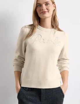 Pullover mit Emboidery Wording female Beige - Street One - FashionsVida
