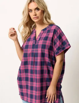 Women's Check Pleated Top Size: 16 - Multicolor - Size: 16 - Yours - FashionsVida