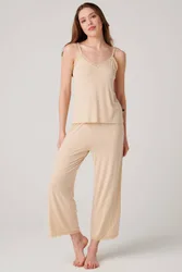 Women's "Soft Sand" Bamboo Lace Camisole Pyjama Set in Light Sand Size: 10 - Light Sand - Size: 10
