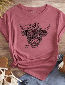 Camiseta con estampado de vaca, camisetas gráficas para mujeres L - Shein - FashionsVida