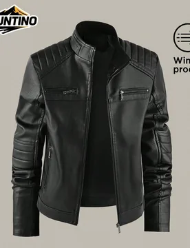 Chaqueta de cuero para motocicleta con cremallera para hombre, estilo casual, estilo deportivo, unicolor, chaqueta de aviador, cuello alto, chaqueta d - Shein - FashionsVida