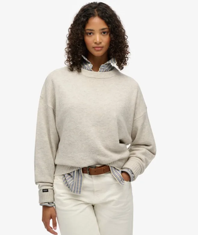 Superdry Damen Lässiger Pullover mit Rundhalsausschnitt Cream - Größe: 42 - 74.99 - FashionsVida