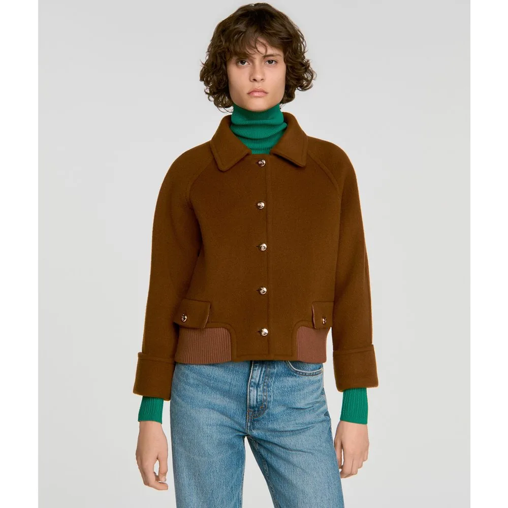 Abrigo de mujer corto y recto con lana - sandro - FashionsVida