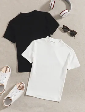 Piezas De Ropa De Verano Camiseta De Cuello Alto Simulado XL - Shein - FashionsVida