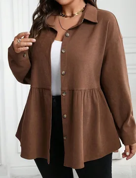Camisa de manga larga minimalista de unicolor para mujer de talla grande 0XL - Shein - FashionsVida
