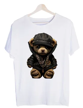 Men's Bear in Leather Jacket Graphic Tee, Short Sleeve Crew Neck T-Shirt for Urban Streetwear and Casual Outfits - Aliexpress - FashionsVida