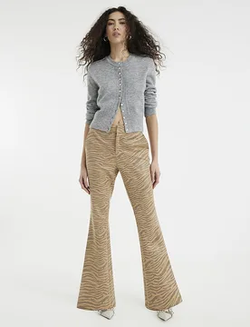 Womens Bootcut Trousers Beige Faux Leather Tiger Pu - Size 6 Uk - River Island - FashionsVida