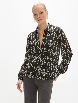 Camisa de mujer jaretas estampado de topos monograma - Lola Casademunt - FashionsVida
